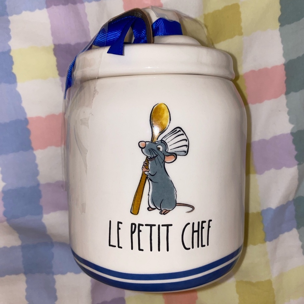 RAE DUNN Le Petit Chef Ceramic Jar with Blue Accents